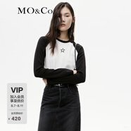 MO&Co.冬水漿星星美式撞色插肩袖長袖短款T恤MBC4TEE004 本白色-第2批 L 170