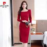 皮爾卡丹（pierre cardin）紅色衣裙女修身包臀裙名媛氣質(zhì)宴會小禮服裙高端高級感春秋款新款 紅色 S