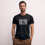 CALVIN KLEIN JEANSCK男裝短袖T恤修身圓領百搭印花透氣體恤打底衫 黑色4 S (110斤以下)