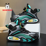 巴布豆（BOBDOG）兒童籃球鞋男童運動(dòng)鞋2026春季新款中大童網(wǎng)面透氣男孩休閑鞋14歲 黑綠【加絨大棉】XFK111 32 鞋內長(cháng)20.5cm