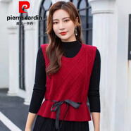 皮爾卡丹（pierre cardin）套裝女針織連衣裙兩件套秋冬裝2021年新款版氣質(zhì)毛衣打底裙連衣裙 紅色連衣裙套裝（絲帶款） S