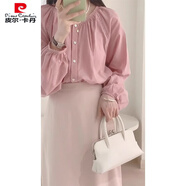 皮爾卡丹（pierre cardin）2025茶系穿搭一整套初戀韓劇小香風(fēng)別致漂亮粉色襯衫套裝裙子 粉色長袖襯衫【格雷系穿搭女早春 S 建議體重【80-95斤】