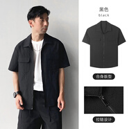 格度佐致GDZS格度佐致品牌男裝2025春夏新款黑色寬松休閑拉鏈短袖襯衫外套 黑色 S 165/ 55KG以下
