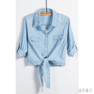 溫萊蔓莎配吊帶裙的小外搭短袖牛仔洗水牛仔短外套夏季長袖開衫小披肩 6181-淺藍色 M