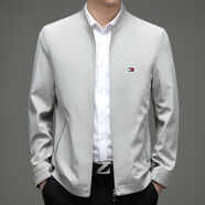 唐美希菲格（Tommy）美國湯米2025春秋立領(lǐng)夾克青中年男士商務(wù)休閑純色茄克上衣外套 米白 均碼 170/88A