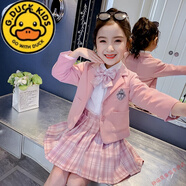 G.DUCKKIDS女童JK套裝秋裝2025新品兒童學(xué)院風(fēng)三件裝女孩西裝外套百褶裙洋氣 制服兩件套粉色【外套+裙子】 130 cm