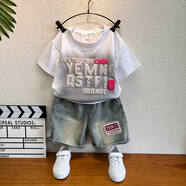 G·DUCK KIDS小男孩酷帥2025夏裝套裝童裝男童夏季兒童衣服潮帥氣時(shí)髦短袖好看 白色【套裝】 90