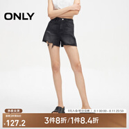 ONLY時尚顯瘦毛邊破洞高腰短褲牛仔褲女|124243009 J09 深牛仔灰色 XS (155) 60A