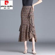 皮爾卡丹紅色魚(yú)尾裙半身裙女夏2025新款高腰不規則中長(cháng)裙韓版雪紡包臀裙潮 豹紋 M 【體重90-100斤】