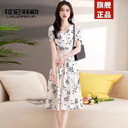 拉倫菲韻意式高端品牌雪紡連衣裙女2025夏季新款氣質(zhì)顯瘦中長款法式碎花裙 白色 XL
