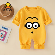 G.DUCK KIDS小黃鴨新生嬰幼兒春秋季超萌可愛長袖連體衣寶寶A類貼膚柔軟哈衣 黃色長袖套頭小黃人 90cm 參考身高77-88cm