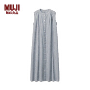 無(wú)印良品 MUJI 女式 新疆棉強(qiáng)捻 無(wú)袖連衣裙 BCL12A0S 深灰色X條紋 L