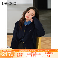 lagogo柔軟貼膚針織衫女拉谷谷2025年春新款英倫風(fēng)藏青色開衫毛衣 藏青色 L