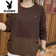 花公子(PLAYBOY)中年媽媽春秋新款圓領(lǐng)拼接寬松衛衣女G洋氣女士大碼遮肉長(cháng)袖上衣咖啡色L
