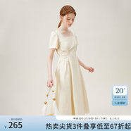 范思藍(lán)恩法式方領(lǐng)連衣裙女2024夏季新款氣質(zhì)收腰褶皺設(shè)計(jì)感12999 米杏色 S