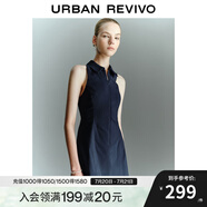 UR2025春季新款女裝學(xué)院風(fēng)超短款拉鏈無袖連衣裙UYU750030 藏青 S