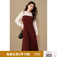獨(dú)束大碼女裝優(yōu)雅撞色假兩件連衣裙2024冬季新款通勤優(yōu)雅氣質(zhì)長裙 鐵銹紅 L (尺碼：2)