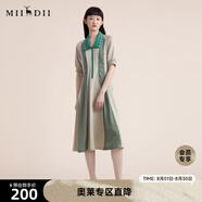 謎底短袖連衣裙2022夏款撞色分割線設(shè)計收腰顯瘦中長裙222ML0649 苔綠 S