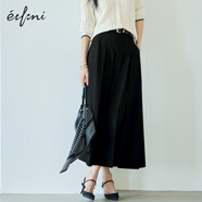 伊芙麗（eifini）伊芙麗經(jīng)典簡約質(zhì)感百褶長半裙女2025秋季新款百搭休閑通勤裙子 水墨黑 中長版 隨單贈送皮帶 S 80-100斤