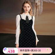 VJC OLIVIAVJC OLIVIA24秋冬女裝新款格紋領(lǐng)帶長(zhǎng)袖襯衫簡(jiǎn)約時(shí)尚釘珠通勤襯衣 XS