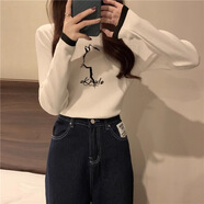 珞妮純棉撞色長(cháng)袖T恤女2025新款修身早秋季打底衫時(shí)尚減齡洋氣上衣女 白色(動(dòng)物圖案) S 70-90斤