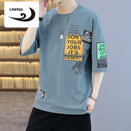 浪古 LAWKUL 短袖T恤男夏季韓版寬松衣服男裝中學(xué)生青少年夏裝運動打底體恤 藍色 XL