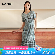 藍(lán)地（LANDI）波西米亞風(fēng)印花復(fù)古連衣裙女短袖收腰中長(zhǎng)裙夏新品 葉綠色 L