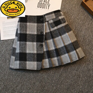 G.DUCKKIDS女童半身裙秋冬2025洋氣百搭兒童格子裙呢子百褶裙短裙 黑白格子 110 cm