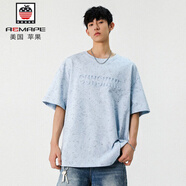 AEMAPE鋼印短袖t恤男2025新款落肩袖涼感半袖體恤男冰絲速干寬松上衣服 T2503淺藍 M (約90-110斤可穿)