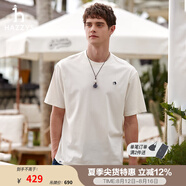 哈吉斯（HAZZYS）男女裝 夏季【PHIZ系列】情侶款復(fù)古繡花寬松圓領(lǐng)T恤 米黃色OW -男 L （175/96A 48） （尺碼偏大）男