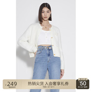 歐時力OCHIRLY 兔毛混紡針織外套女毛衣章仔軟糯秋冬季通勤簡約 米白010 M
