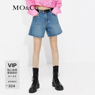 MO&Co.復(fù)古棉質(zhì)高腰寬松直筒牛仔短褲美式復(fù)古褲子 牛仔藍(lán)色 XS 25