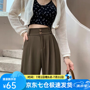 蘿美醬西裝褲女小個子夏季高腰垂感闊腿褲梨形休閑直筒褲子春秋冰絲長褲 深咖常規(guī)長度【春秋西裝款】 S