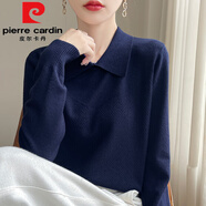 皮爾卡丹（pierre cardin）翻領(lǐng)毛衣女秋冬內(nèi)搭毛衫寬松娃娃領(lǐng)打底衫針織衫女士早秋減齡上衣 藏青色 S 80-95