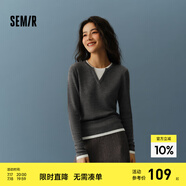 森馬（Semir）毛衣女短款假兩件含羊毛針織衫2024冬季新款修身保暖軟糯v領(lǐng)內(nèi)搭 白灰色調(diào)00412 M /155/80A