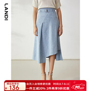 LANDI春季新款不對稱半身裙女a(chǎn)字半裙中長裙設計感裙子 淺藍色 S