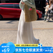 蘿美醬白色雪紡半身裙女夏季2025新款高腰裙春秋仙女壓褶a字長裙大裙擺 白色壓褶裙 S