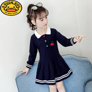 G.DUCKKIDS童裝女春秋長袖連衣裙2025新款學院風公主裙3-13女孩洋氣長袖裙子 櫻桃標連衣裙 藏青色 150 建議身高140CM