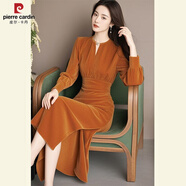 皮爾卡丹（pierre cardin）正式重要場(chǎng)合洋氣高貴高端精致氣質(zhì)名媛感禮服開(kāi)叉連衣裙女士顯瘦 焦糖色連衣裙 XL