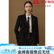 曼德詩（MARVALAS）純色氣質(zhì)西服2024冬季新品新中式編織綿羊羔毛混紡西裝外套女 黑色 M