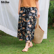 MsShe【設計感不規則T恤套裝】大碼女裝2025夏裝胖mm短袖上衣褲裙 褲子-向日葵黃色現貨 5XL