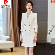 皮爾卡丹（pierre cardin）高級感西裝裙連衣裙女春秋米白色職業(yè)輕奢時(shí)尚氣質(zhì)醫(yī)美顧問工作服 C2443米白色長袖 真口袋 S 建議98斤以下