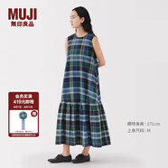 無印良品（MUJI）女式 馬德拉斯格紋 無袖連衣裙 女裝裙子連身裙25年夏季格子裙 綠色格紋 S (155/80A)