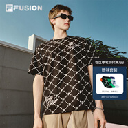 FILA FUSION斐樂潮牌情侶款針織短袖衫夏季時尚寬松純棉T恤 正黑色-BK XL 180/100A