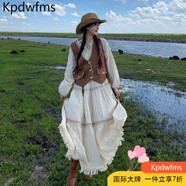 Kpdwfms白色川西旅游穿搭連衣裙套裝春秋女新疆草原波西米亞長(zhǎng)裙兩件套 套裝無(wú)腰帶 XS[85斤-95斤] 均碼