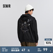 森馬（Semir）衛(wèi)衣男冬季文藝刺繡時尚情侶加絨套頭上衣 黑色90001 170/88A/M