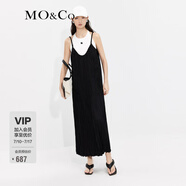 MO&Co.藝術(shù)亂褶露背吊帶連衣裙法式長(zhǎng)裙裙子綠色兩件套女防曬 黑色 M 165