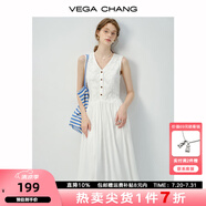 VEGA CHANG白色連衣裙女2025新款夏簡約氣質(zhì)設(shè)計感法式高級感V領(lǐng)繡花背心裙 象牙白 L