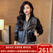 歐迪鳥（ODYBIRD）英國(guó)品牌真皮皮衣女短款2024秋季新款寬松休閑綿羊皮機(jī)車夾克棒球 黑色 L