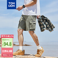 唐獅（TonLion）2025休閑短褲男工裝褲寬松五分褲直筒褲 軍綠/一批 XL